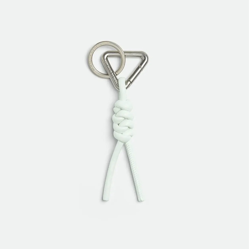 Bottega Veneta Triangle Key Ring Ivory Knot Keychain with Silver Accent